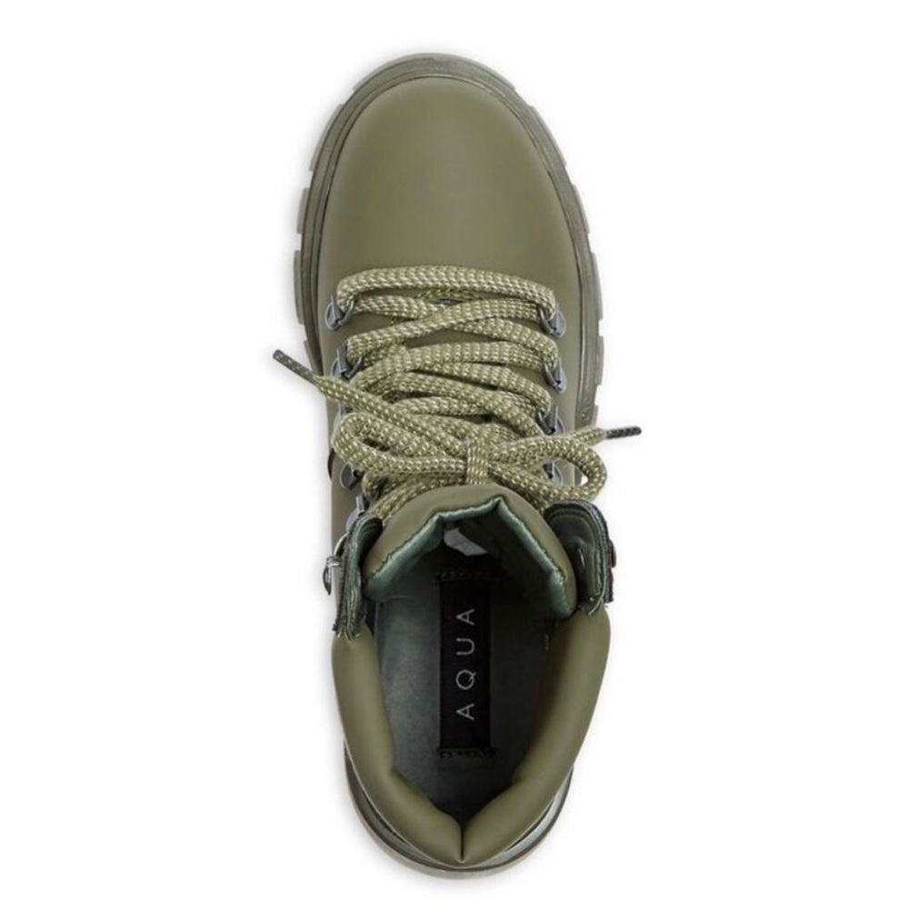 Aqua Reign Block Heel Water Resistant Platform Combat Boots in Olive Green - NWT - Picture 2 of 13